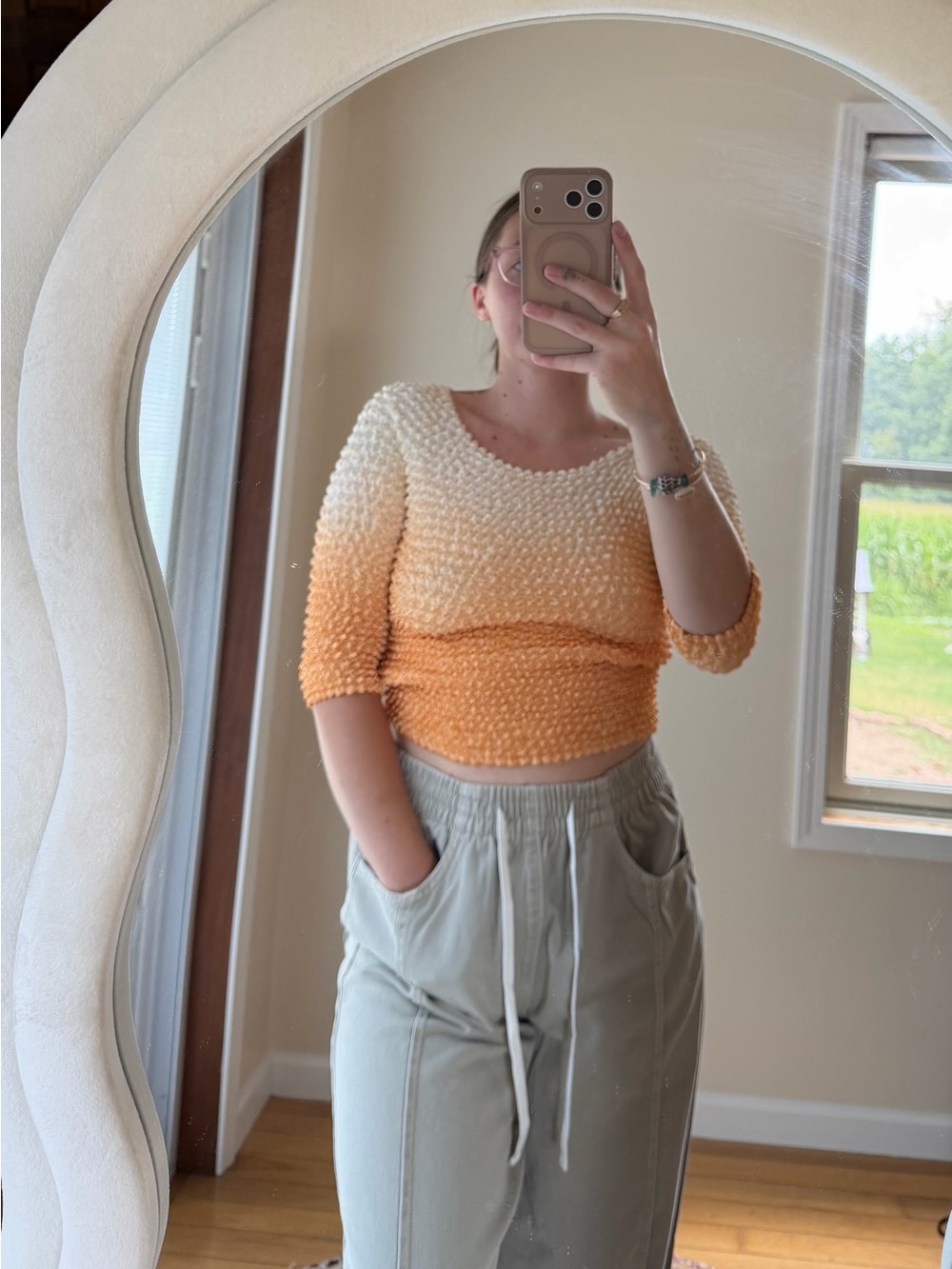 Y2K popcorn Cream-to-Orange Textured Top
